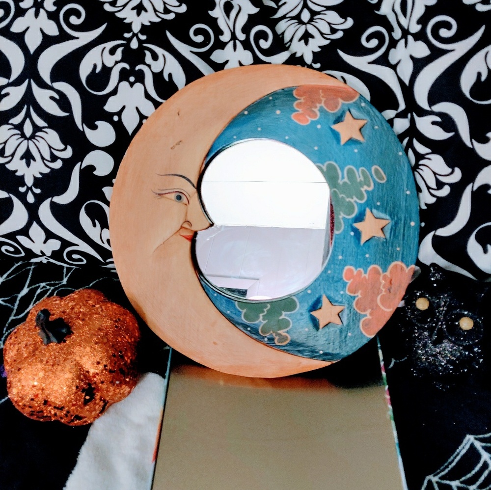 🌙 Vintage Hand-Painted Moon Mirror 🌙